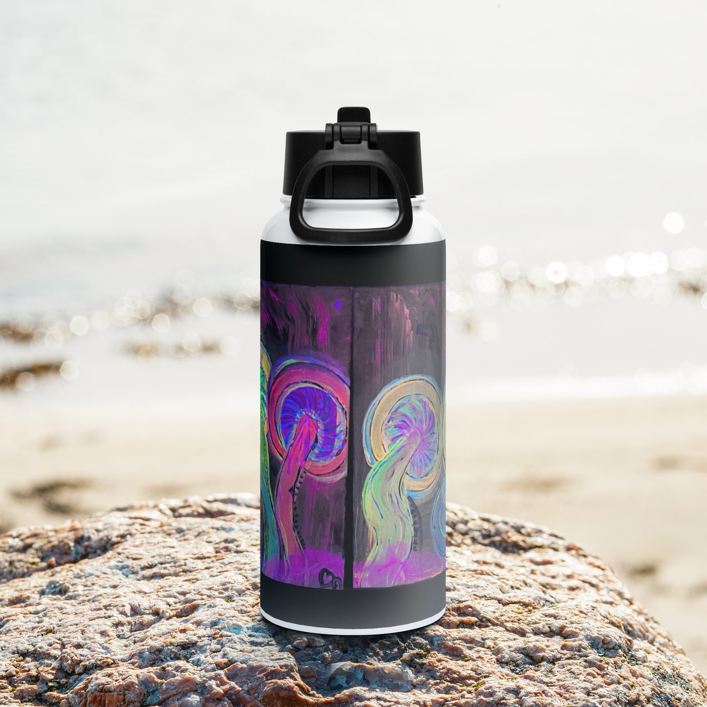 Dancing Fungi - Stainless steel water bottle with a straw lid - Glow N Flow Studio 777