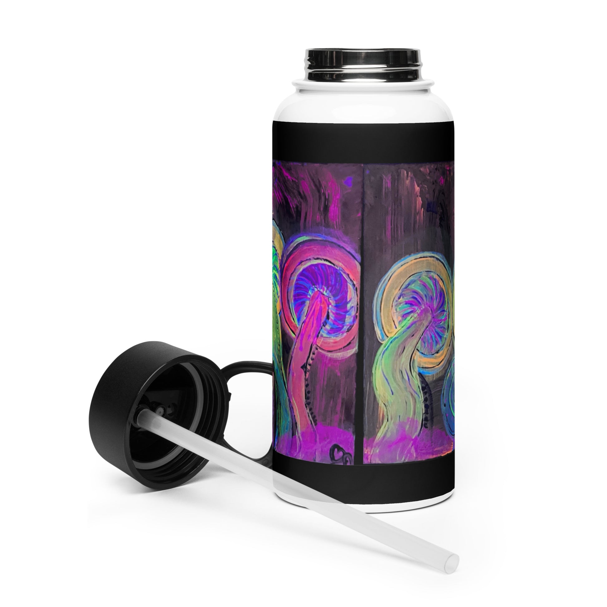 Dancing Fungi - Stainless steel water bottle with a straw lid - Glow N Flow Studio 777