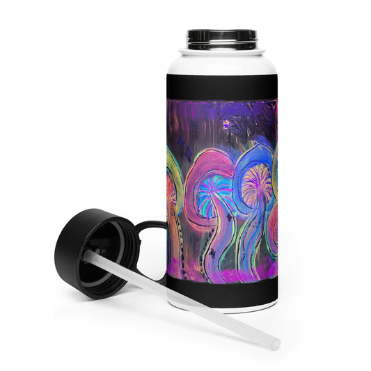 Dancing Fungi - Stainless steel water bottle with a straw lid - Glow N Flow Studio 777