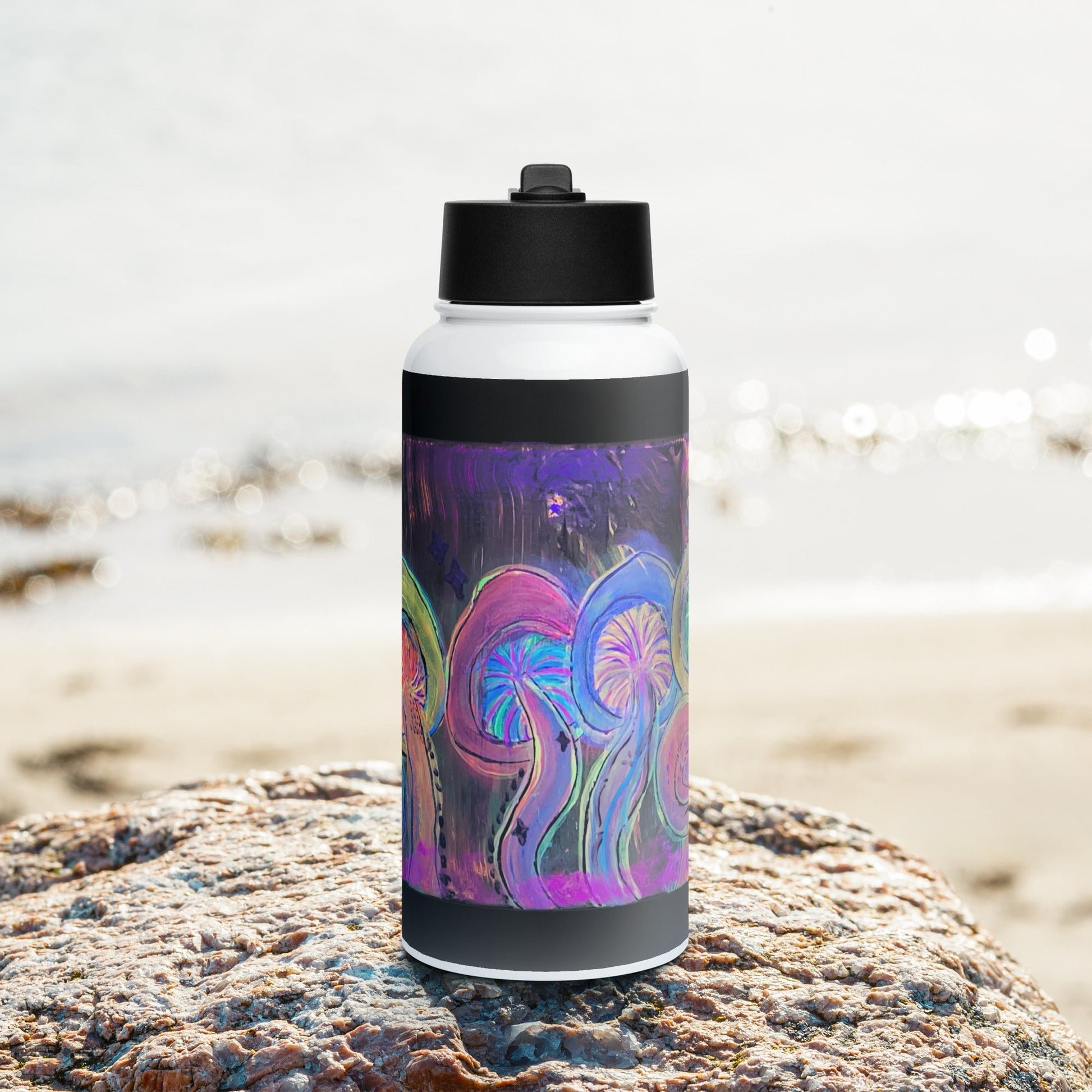 Dancing Fungi - Stainless steel water bottle with a straw lid - Glow N Flow Studio 777