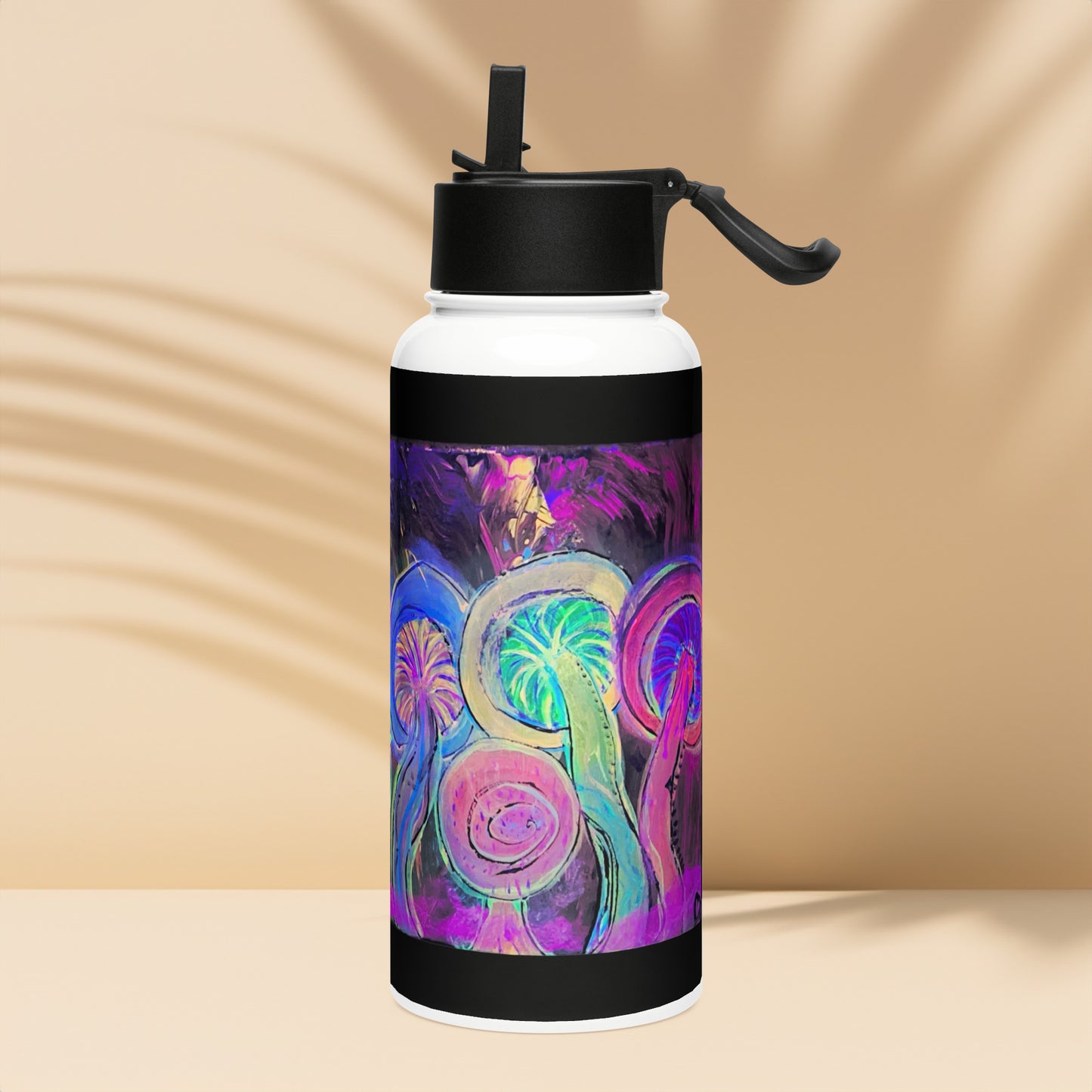 Dancing Fungi - Stainless steel water bottle with a straw lid - Glow N Flow Studio 777