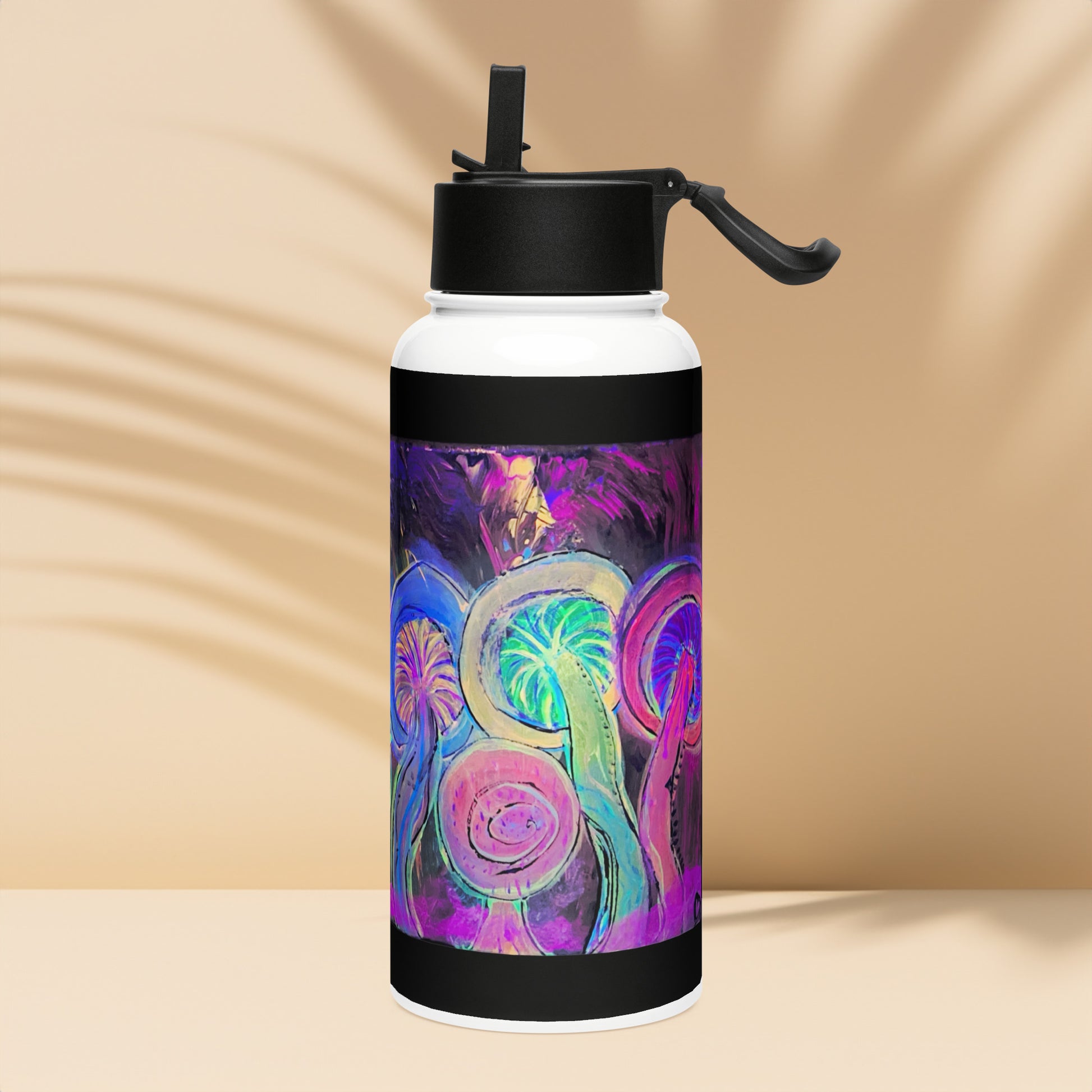 Dancing Fungi - Stainless steel water bottle with a straw lid - Glow N Flow Studio 777