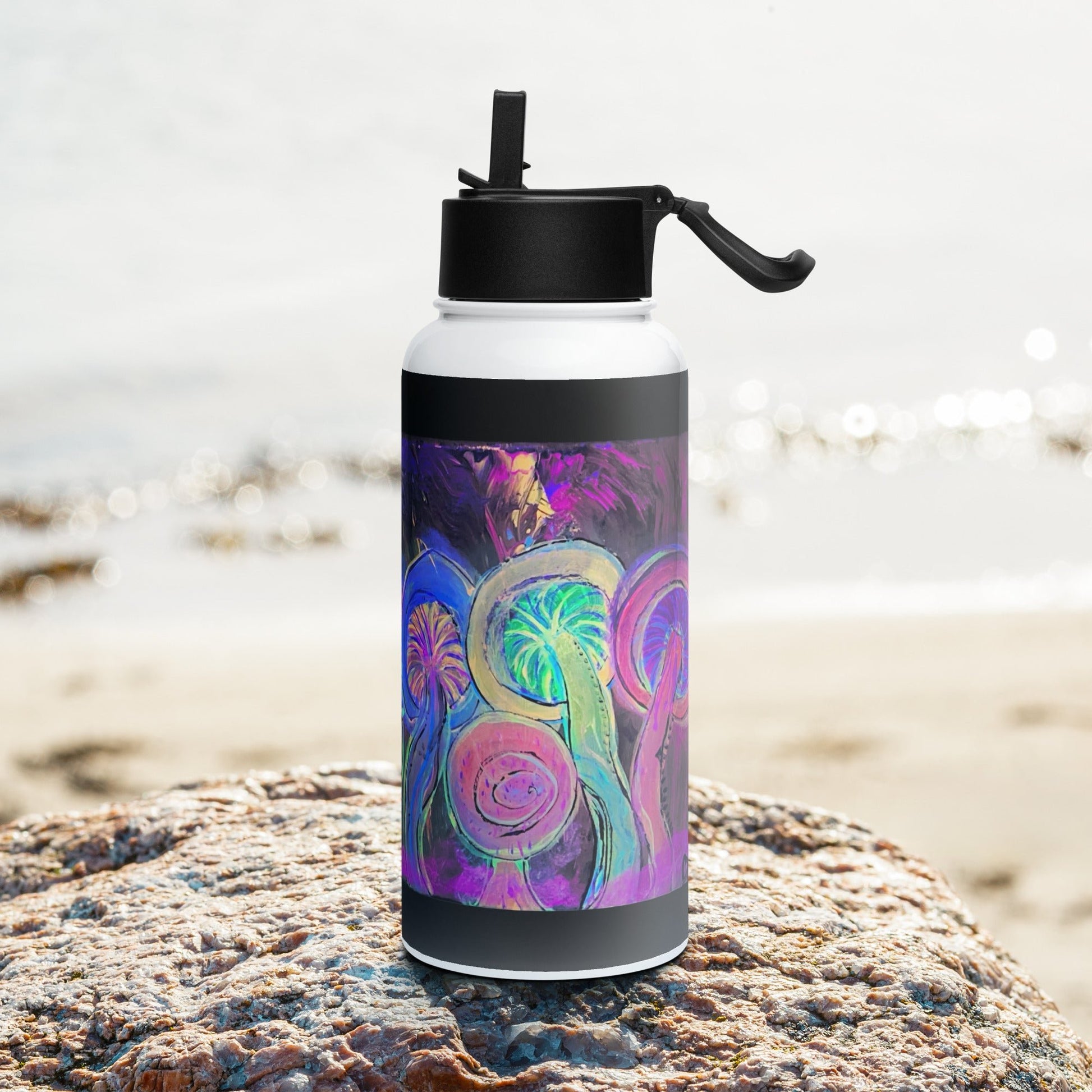 Dancing Fungi - Stainless steel water bottle with a straw lid - Glow N Flow Studio 777