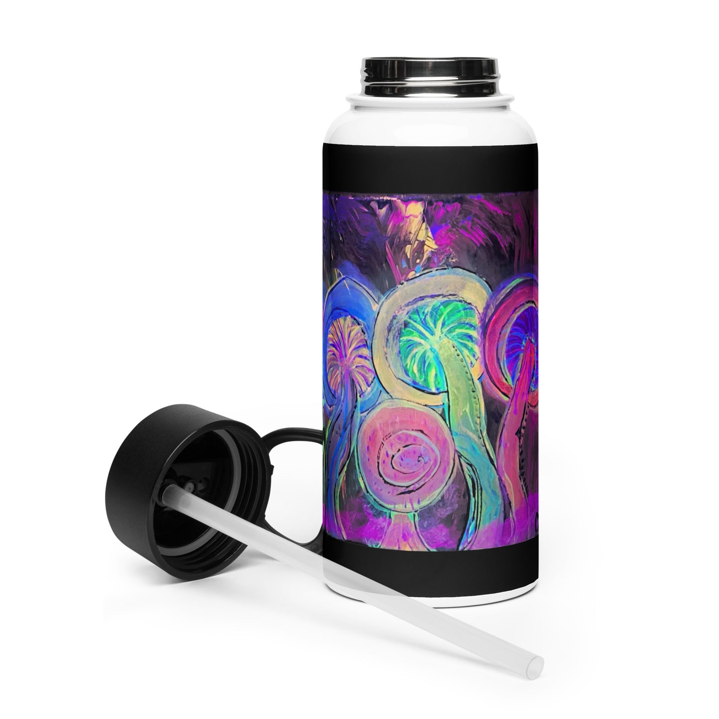 Dancing Fungi - Stainless steel water bottle with a straw lid - Glow N Flow Studio 777