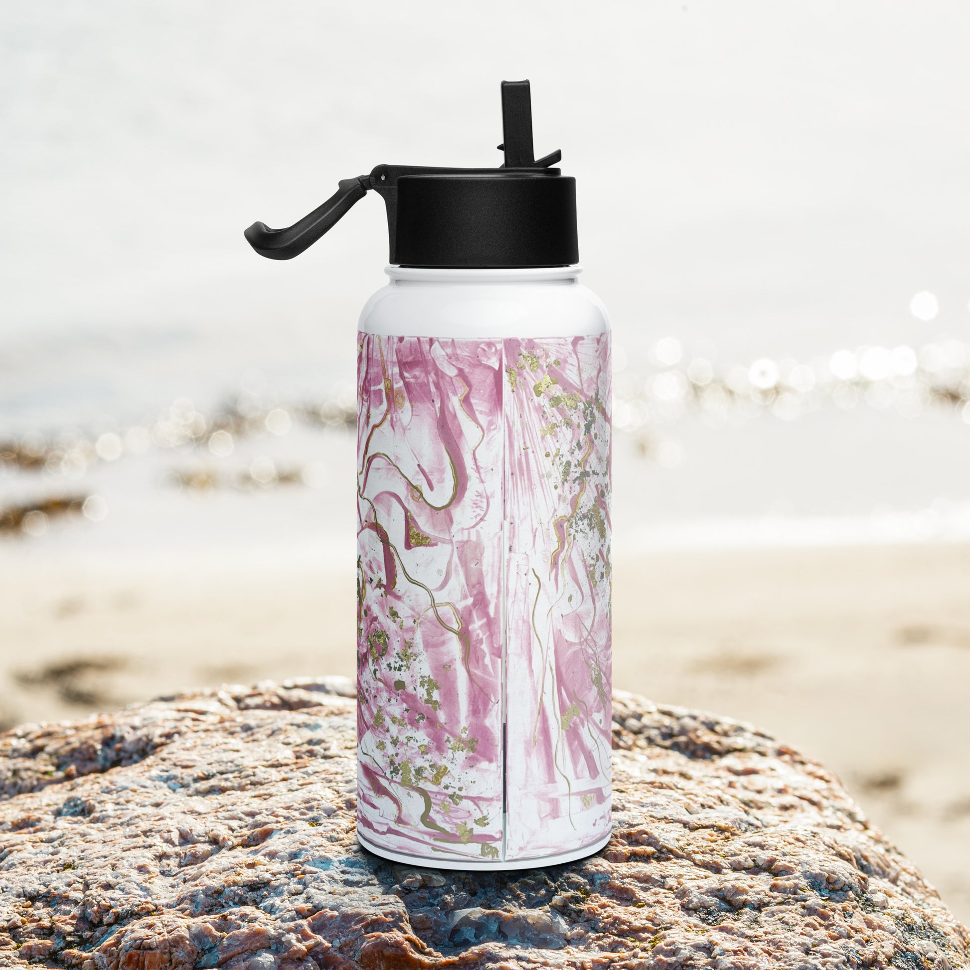 Golden unraveling - Stainless steel water bottle with a straw lid - Glow N Flow Studio 777