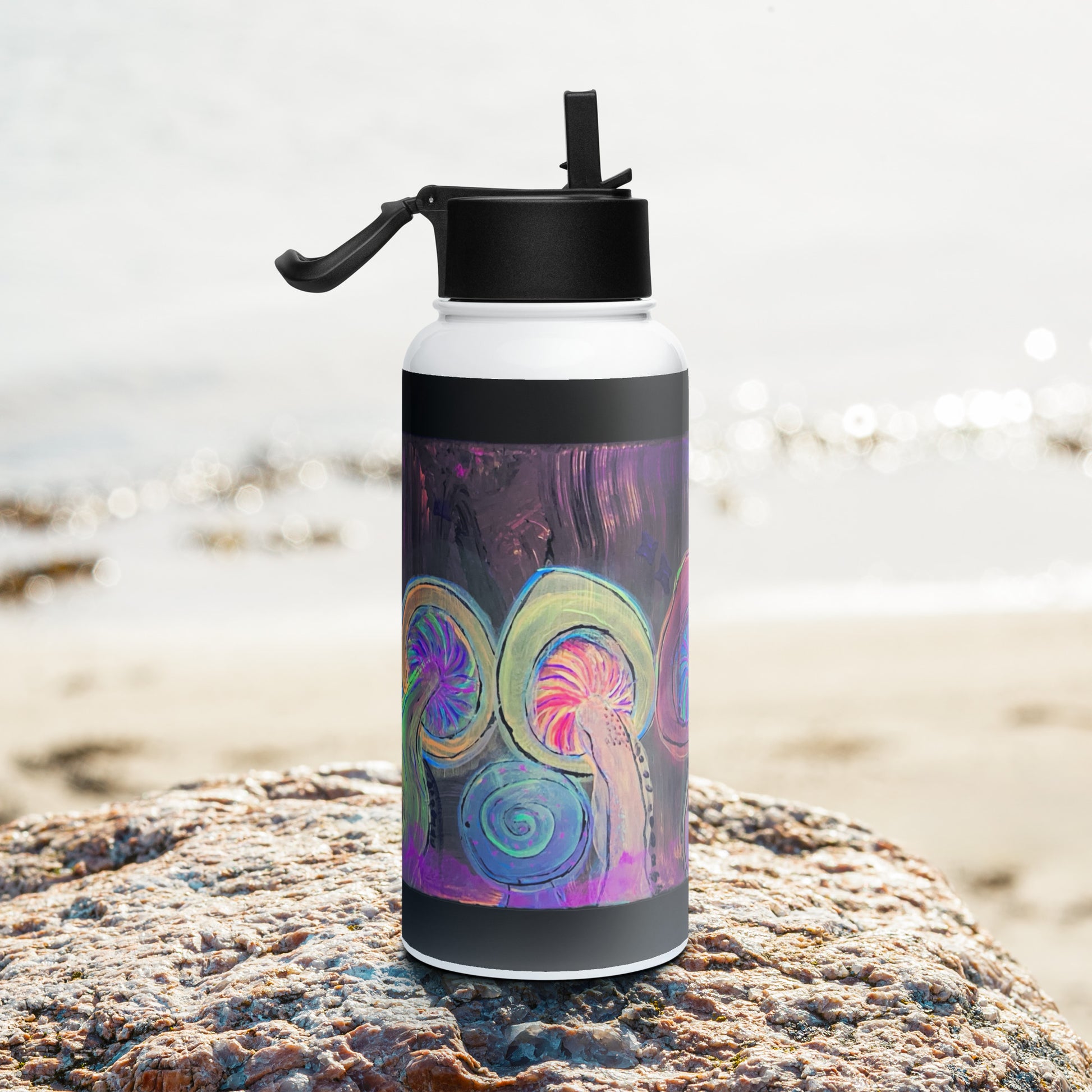 Dancing Fungi - Stainless steel water bottle with a straw lid - Glow N Flow Studio 777
