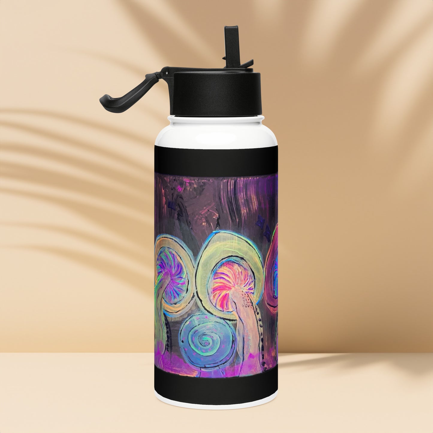 Dancing Fungi - Stainless steel water bottle with a straw lid - Glow N Flow Studio 777