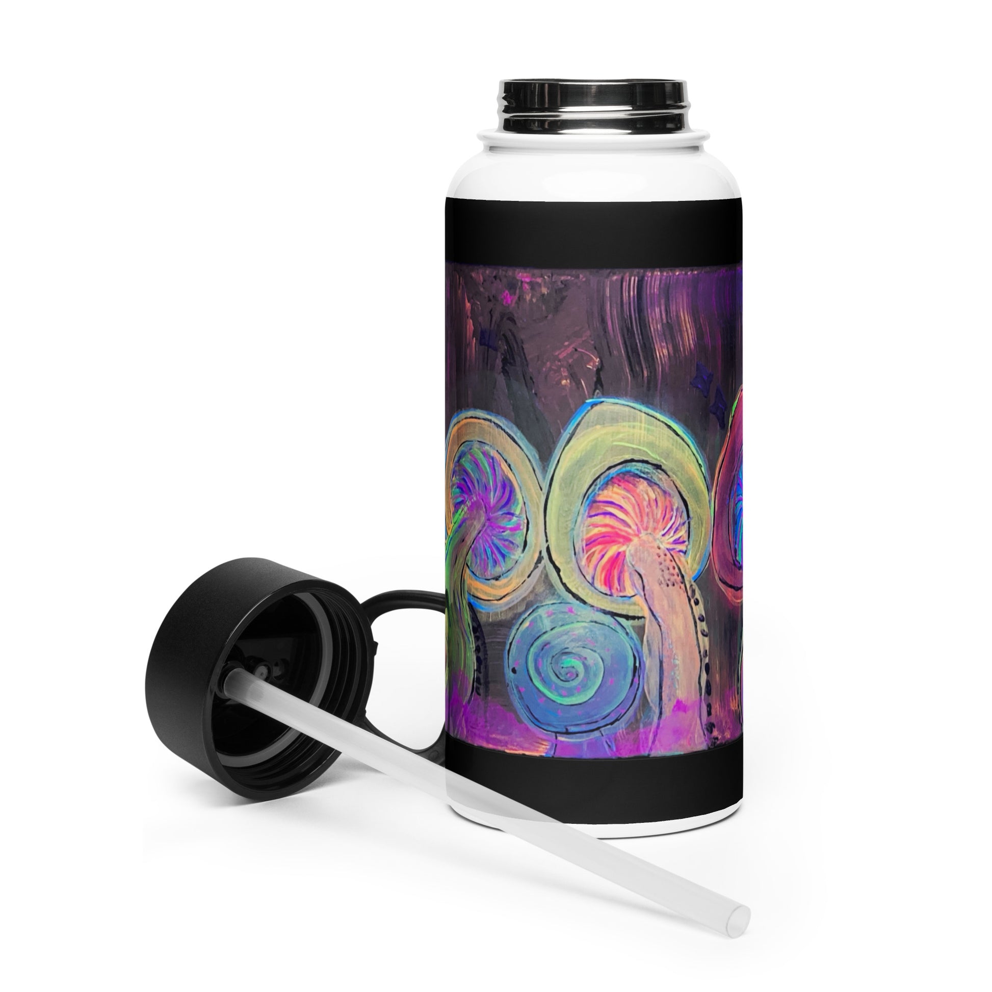Dancing Fungi - Stainless steel water bottle with a straw lid - Glow N Flow Studio 777